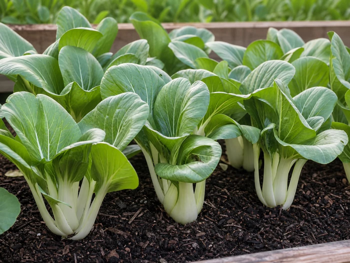 Pak Choi (Brassica rapa subsp. chinensis) growing in conditions that show its characteristic leaves, stems, flowers, or harvest organ