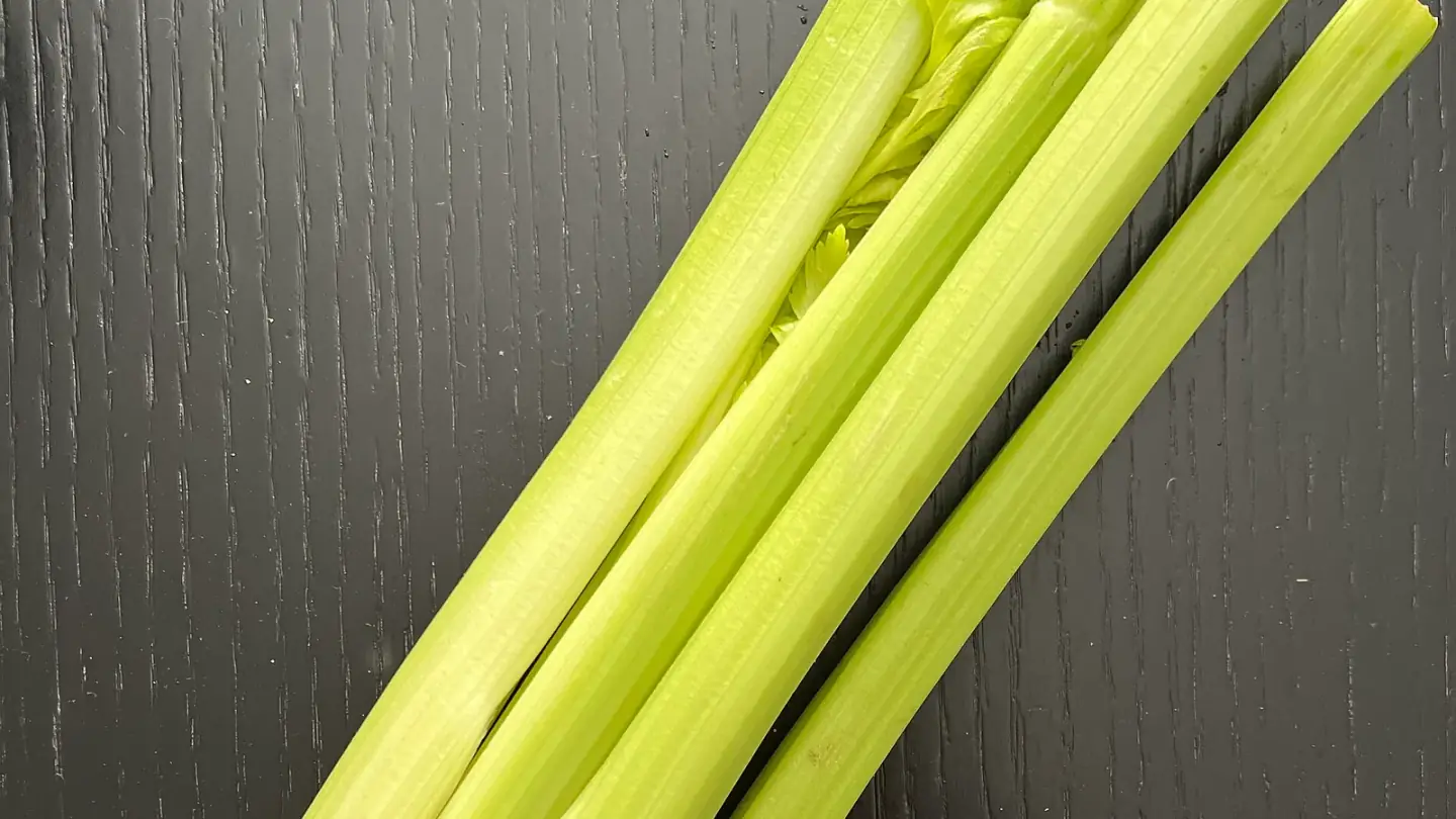 Celery (Apium graveolens) growing in conditions that show its characteristic leaves, stems, flowers, or harvest organ