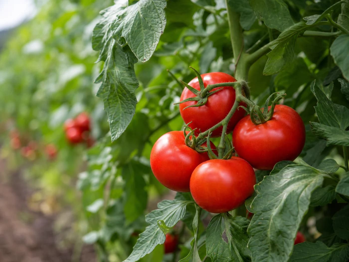 Tomato (Solanum lycopersicum) growing in conditions that show its characteristic leaves, stems, flowers, or harvest organ