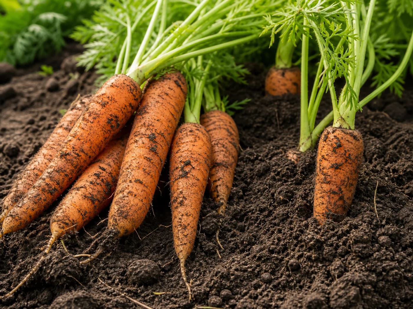 Carrot (Daucus carota subsp. sativus) growing in conditions that show its characteristic leaves, stems, flowers, or harvest organ